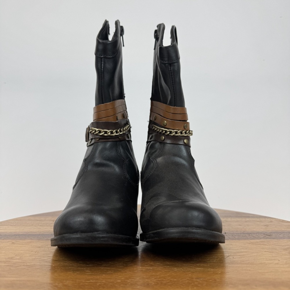 Womens Sandro Moscoloni Robin Belted Black Leather Cowboy Boots Size 5.5 M GUC - Picture 3 of 8
